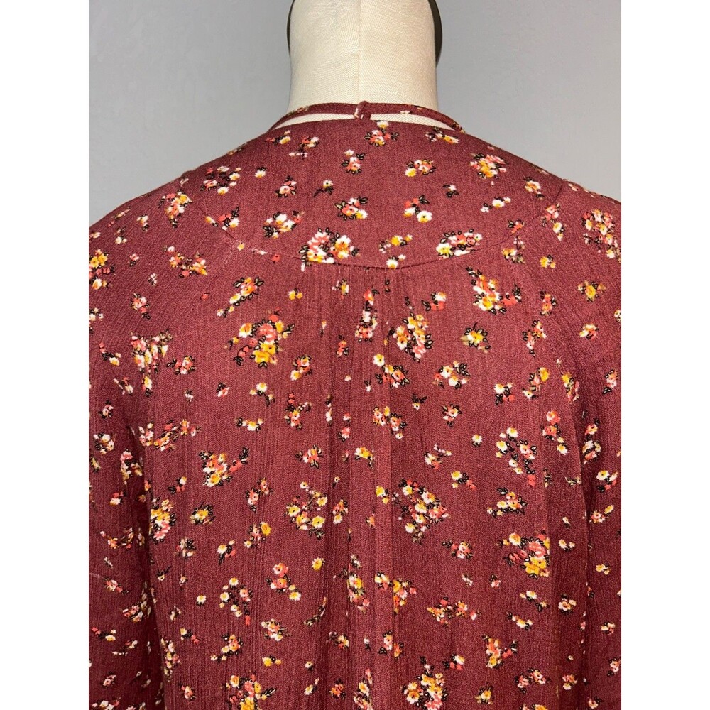 Natural Life Women’s Long Sleeve Midi Dress size M Ditsy Floral Lace-Up Neckline - Picture 6 of 8